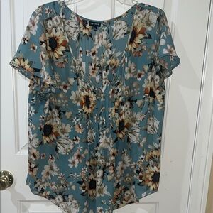 Torrid Blue and Brown Buttoned Bib Collar Blouse